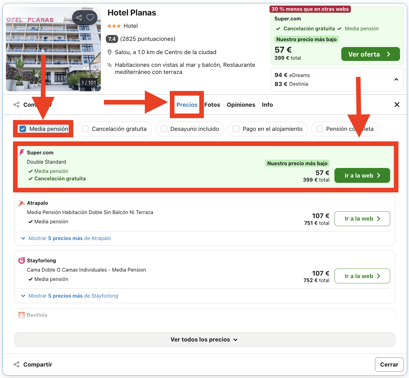 Vacaciones en Salou: hotel con vistas al mar en régimen de media pensión por 199€