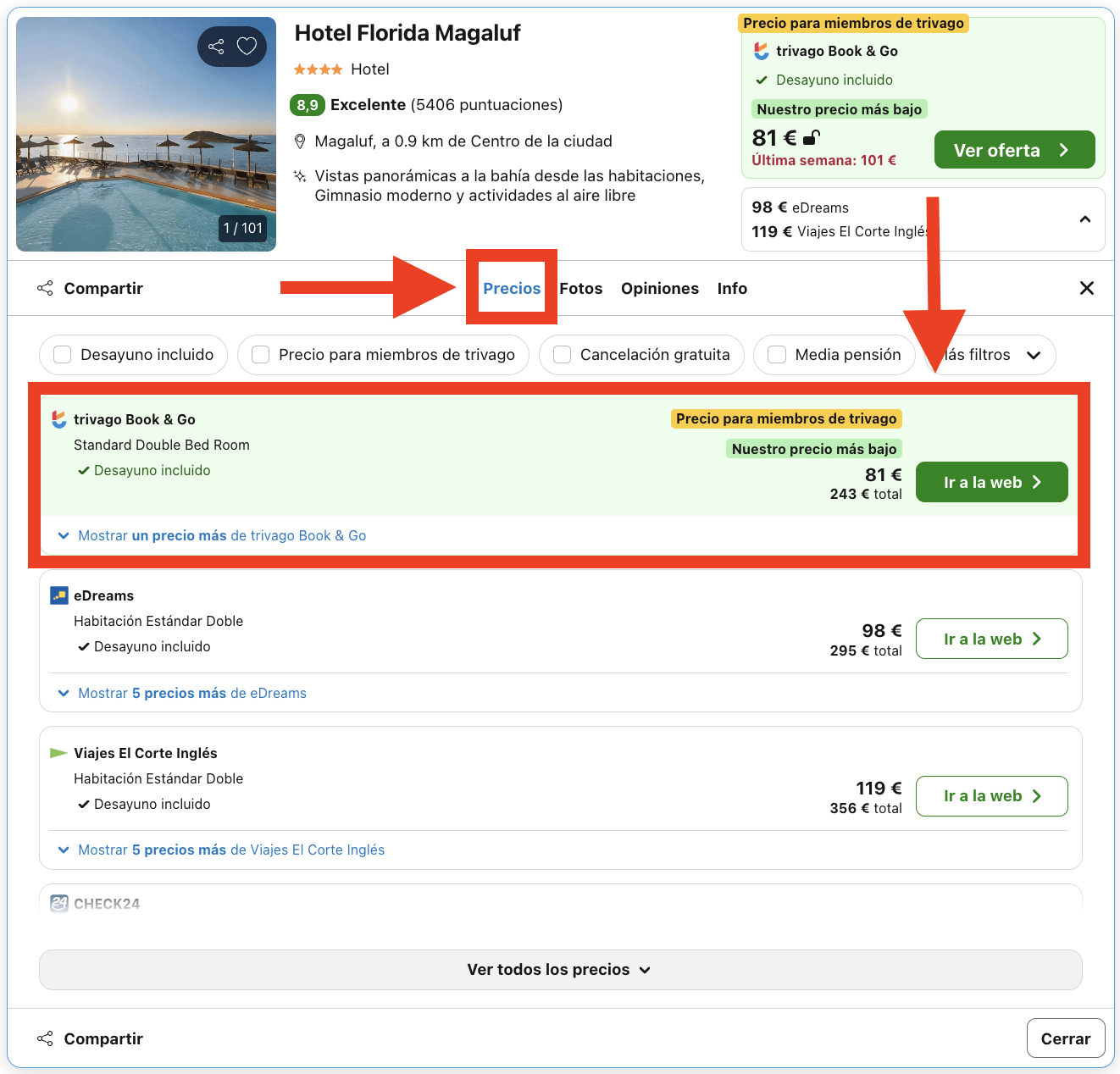 Magaluf: hotel 4* con vistas impresionantes de la bahía por 40€ (desayuno incluido)