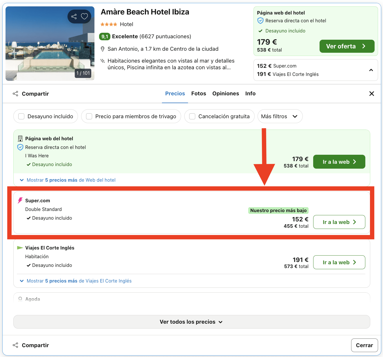 Amàre Beach Hotel Ibiza con desayunos por 76€