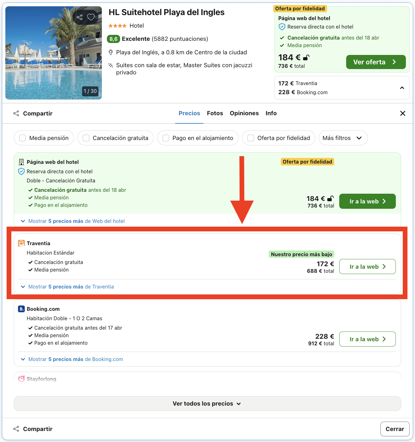 Playa del Inglés: hotel 4* en régimen de media pensión por 86€