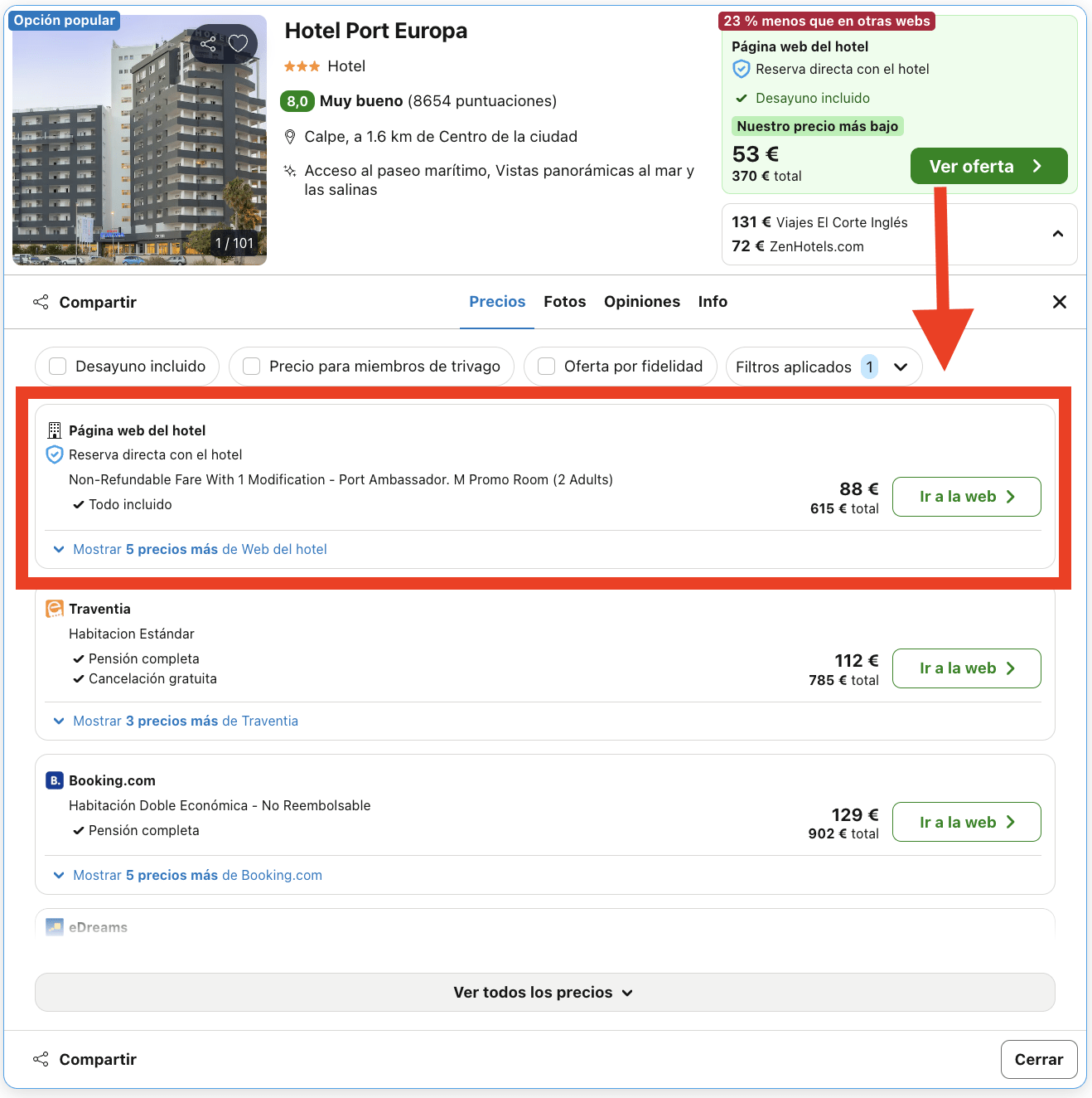 Hotel en Calpe con todas las comidas incluidas por 44€