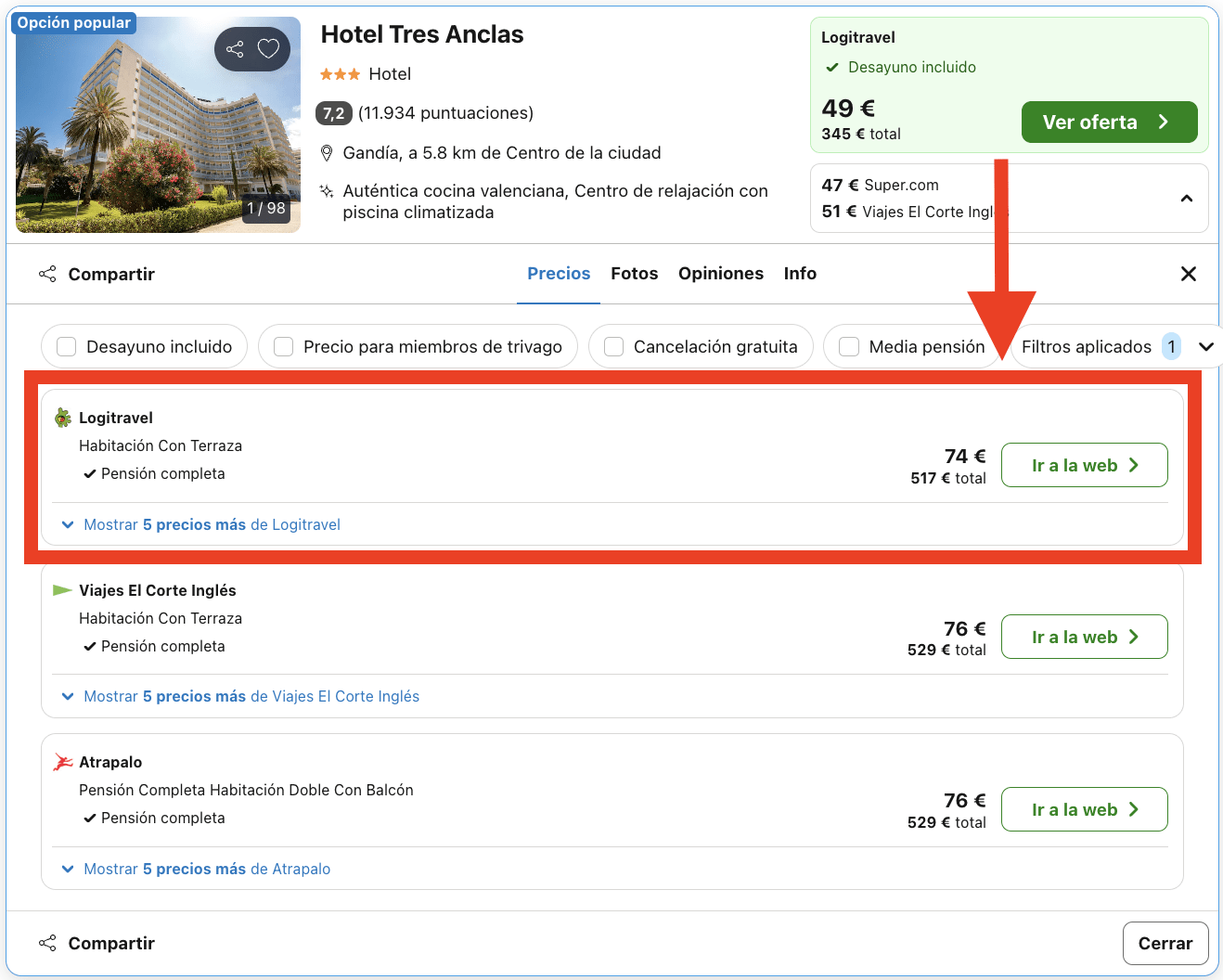 Hotel en la Costa Blanca con desayuno, almuerzo y cena por 37€