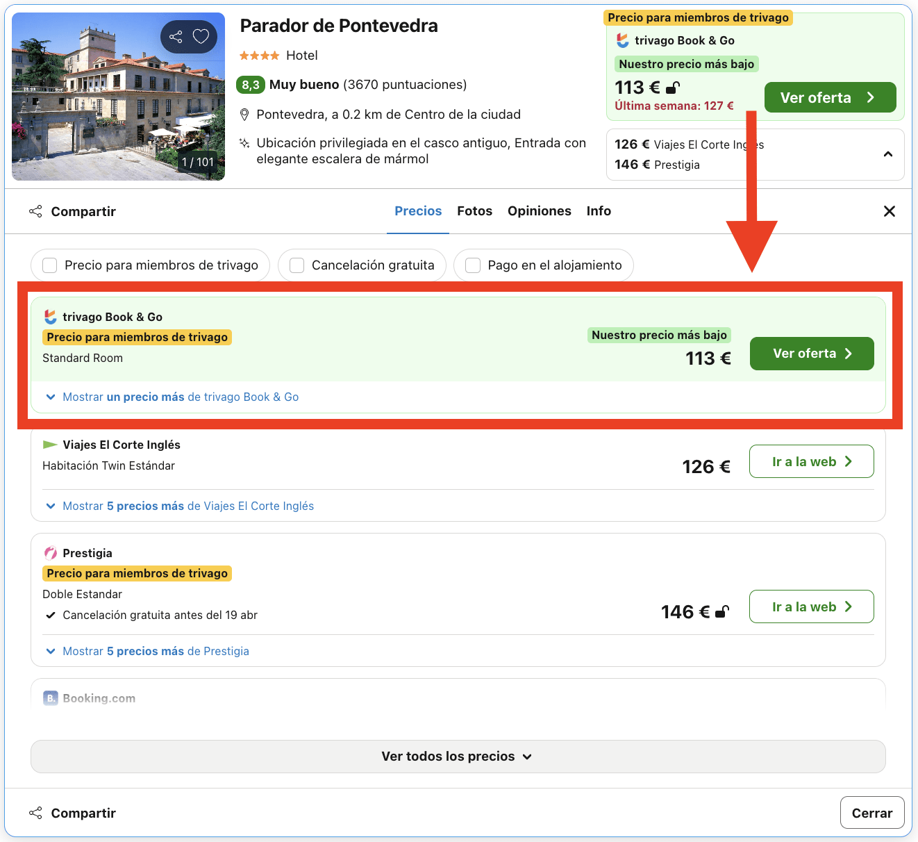 Parador situado en un palacio renacentista del siglo XVI en la capital de las Rías Baixas por 56€