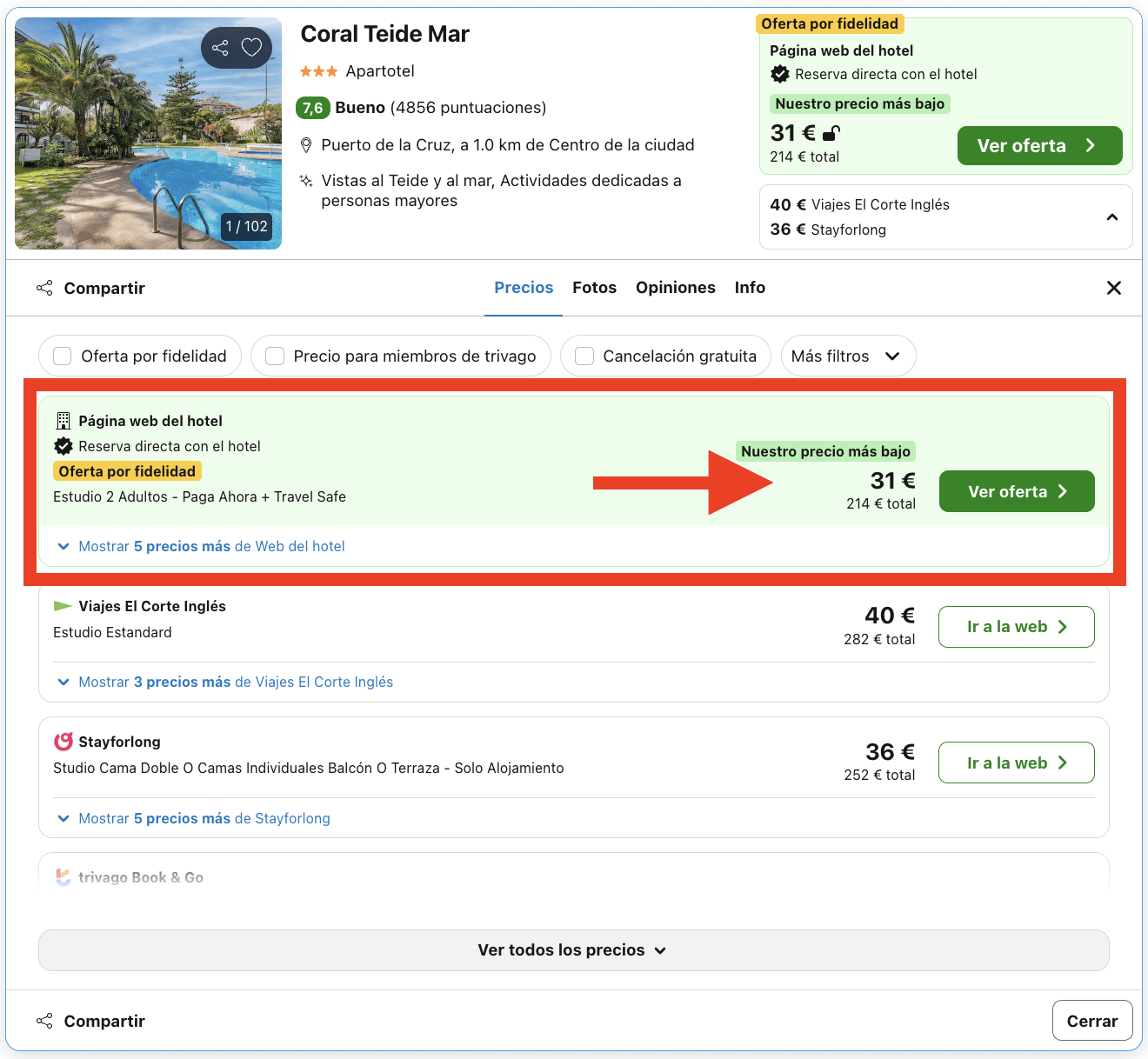 Tenerife: 7 noches en aparthotel con vistas por 107€