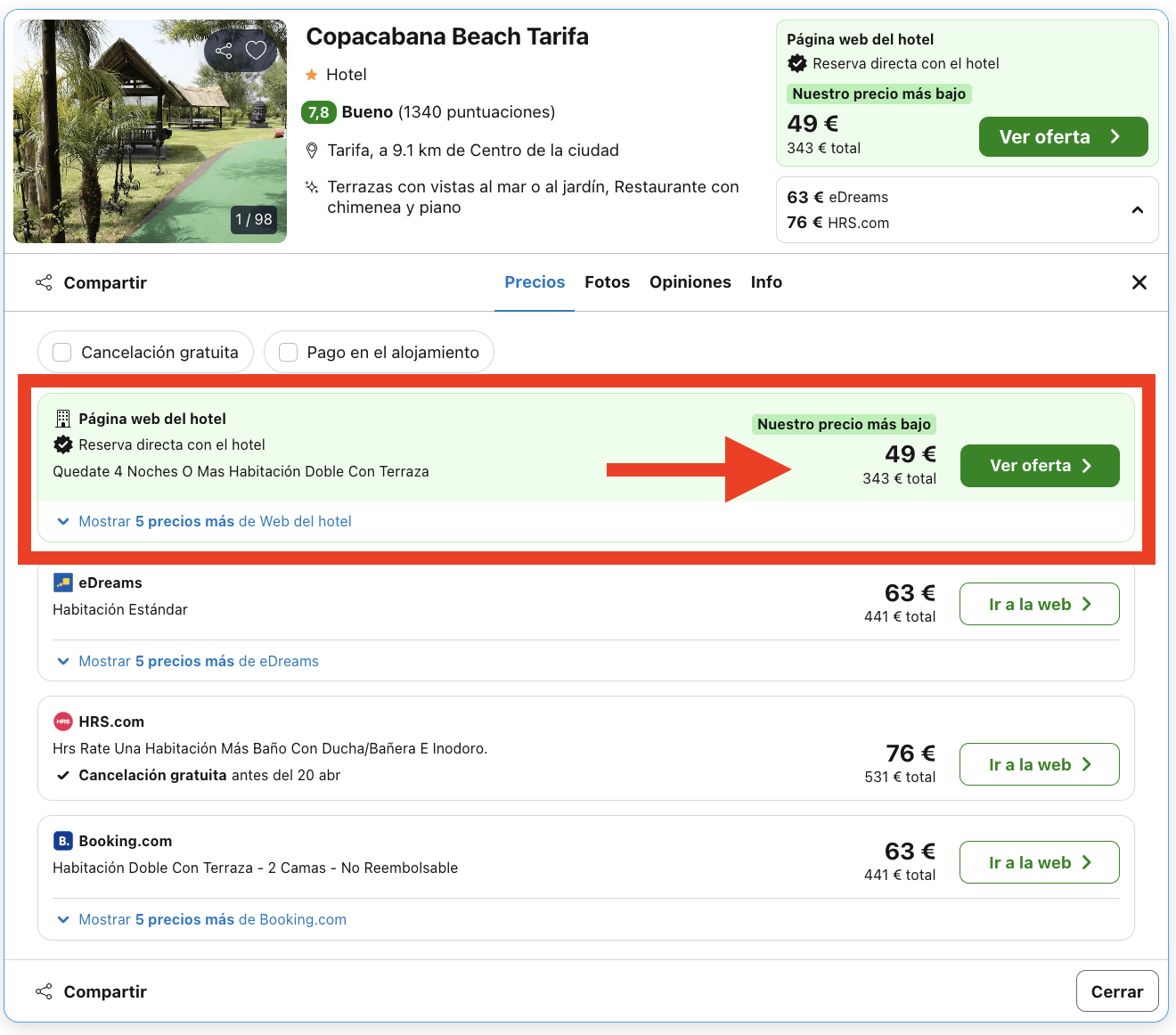 7 noches en un hotel frente a la playa de Valdevaqueros (Tarifa) por 171€