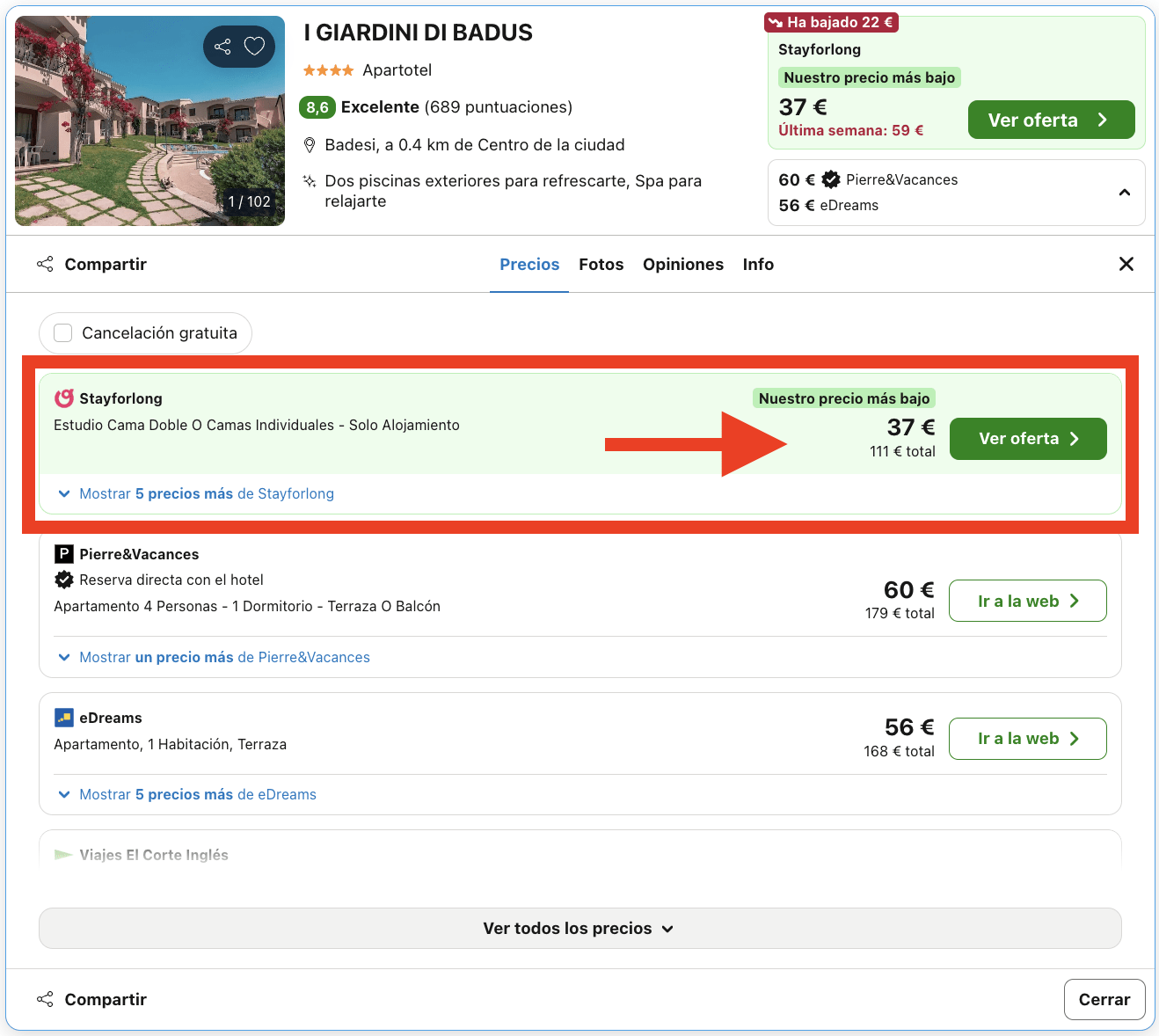 Vuelos a Cerdeña + 3 noches en un aparthotel 4* por 85€