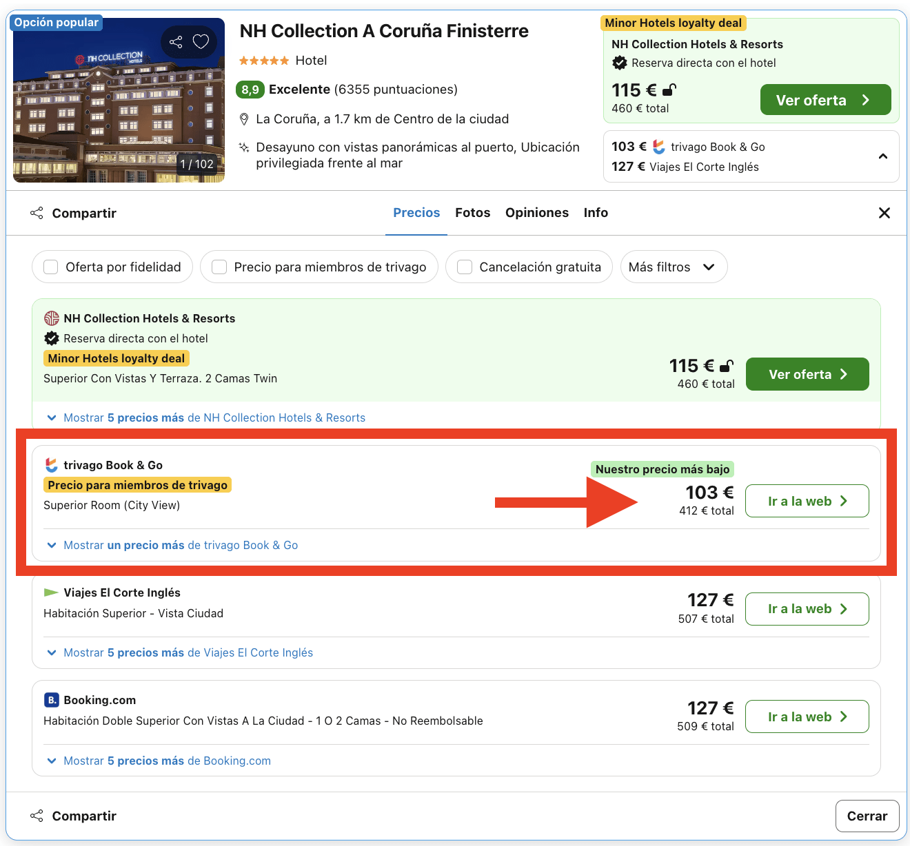 Hotel NH Collection 5* en A Coruña por 51€