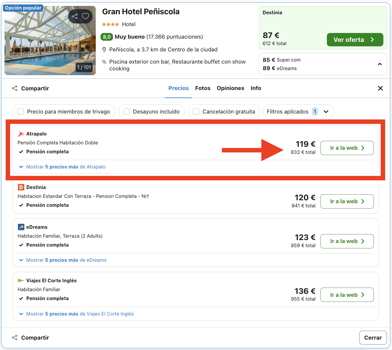 Peñíscola: 7 noches en hotel 4* con pensión completa por 416€