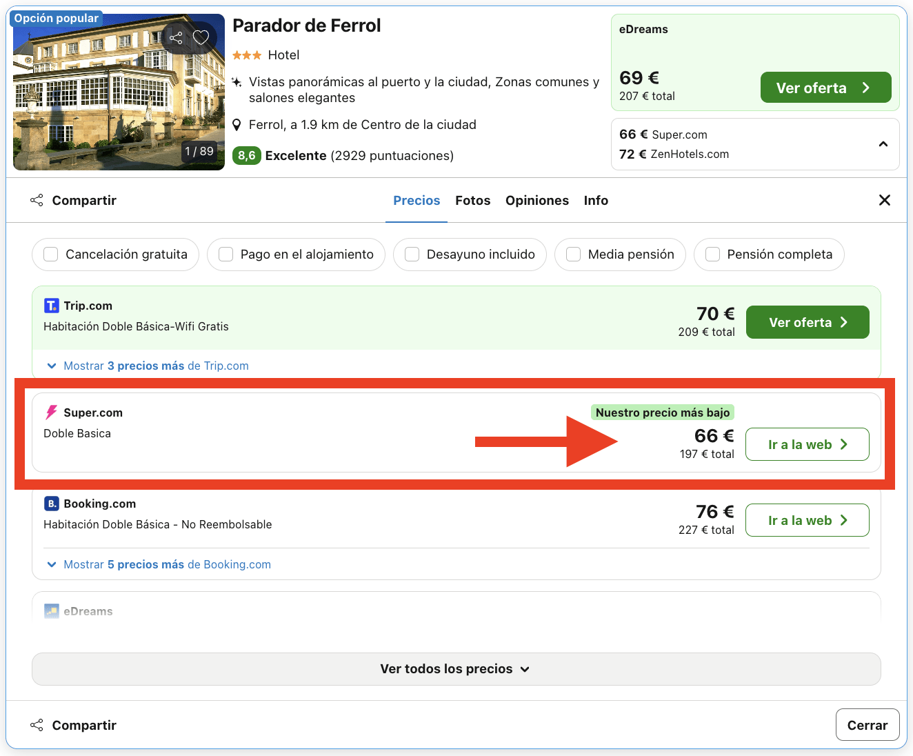 Parador ubicado en una casona típica gallega con vistas a la ría por 33€