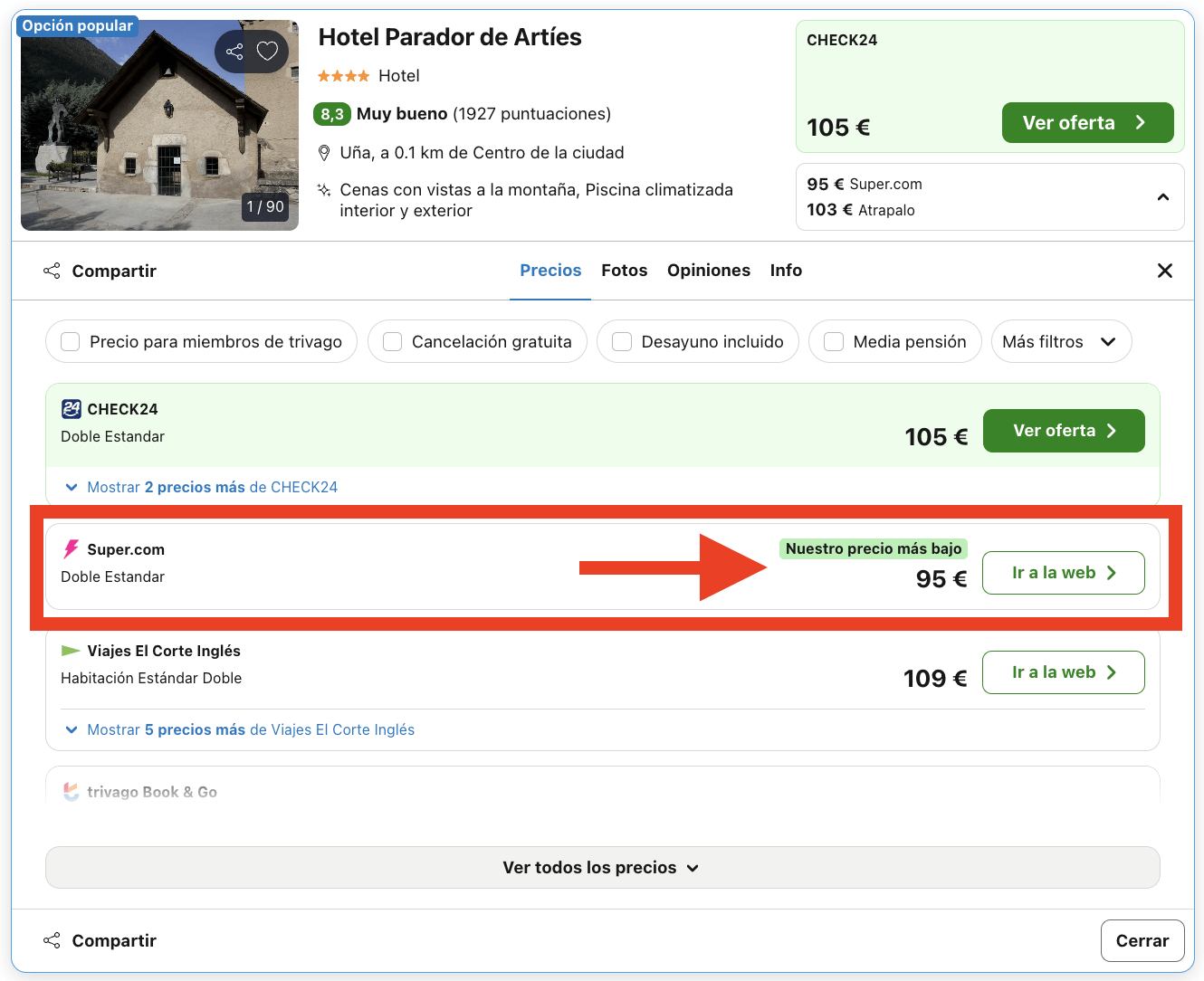 Parador con techos abuhardillados y vigas de madera del siglo XIV por 47€