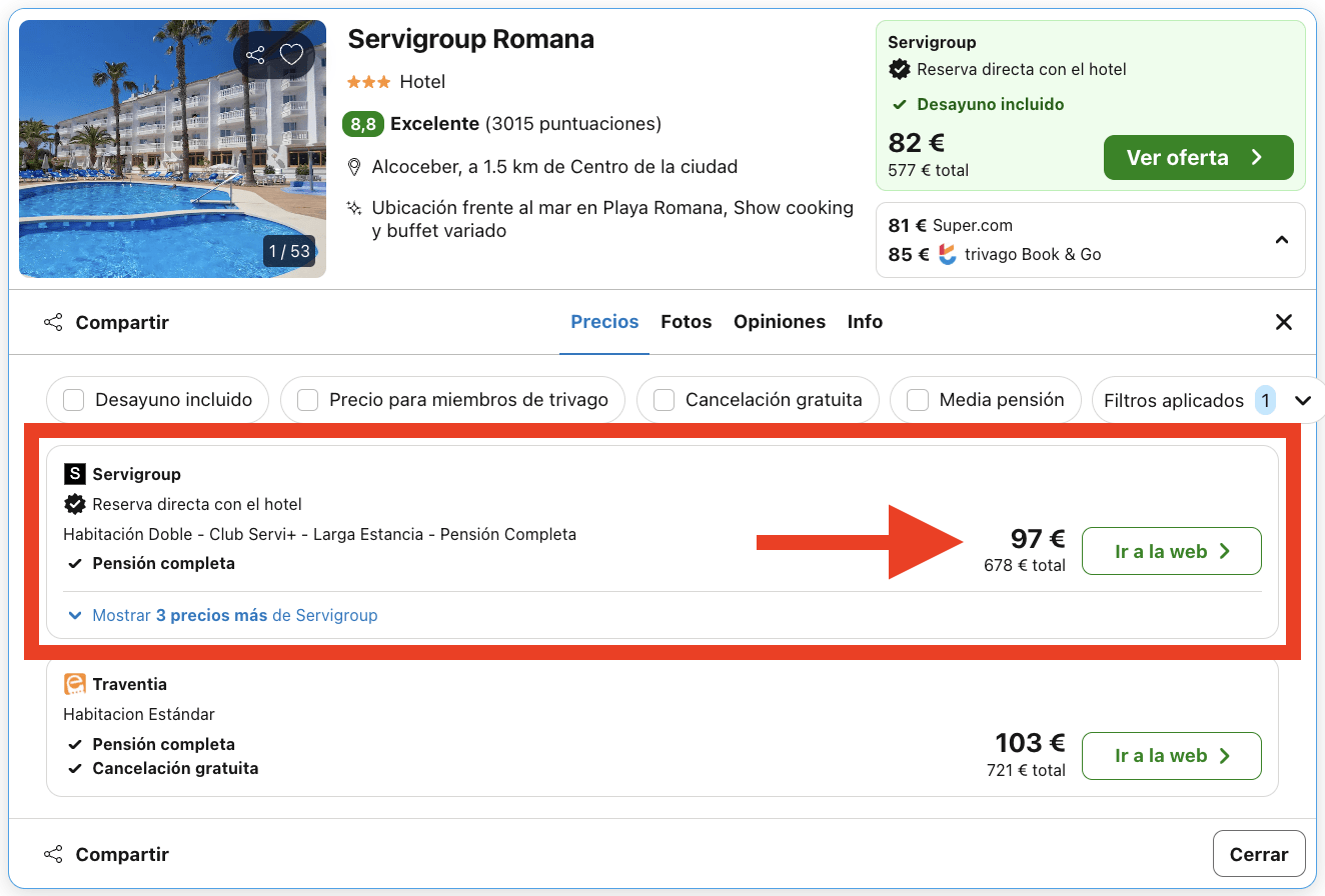 Hotel en primera línea de playa con todas las comidas incluidas por 48€