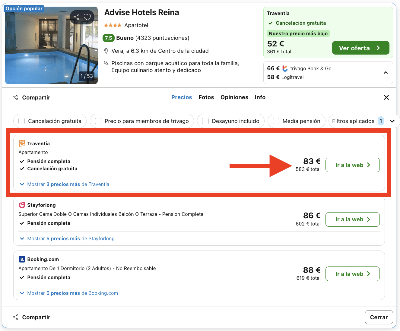 Hotel a un paso de la playa con todas las comidas incluidas por 41€