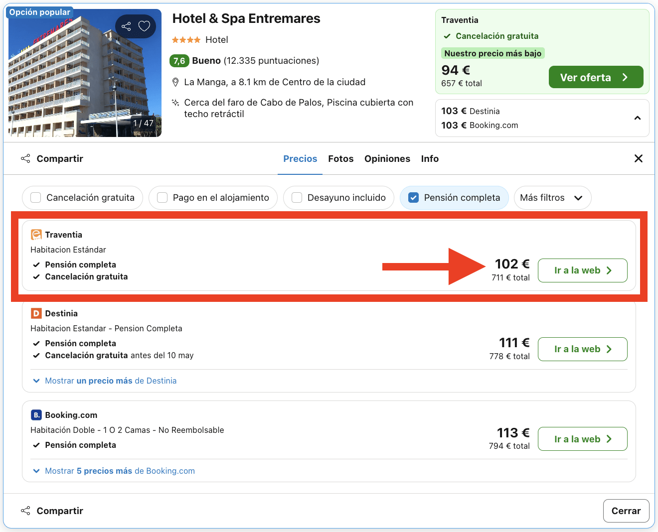 Hotel con exclusivas termas marinas y pensión completa por menos de 51€