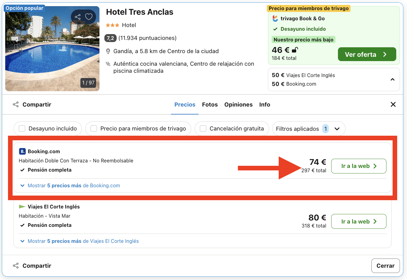 Hotel con vistas al mar y todas las comidas incluidas por 37€