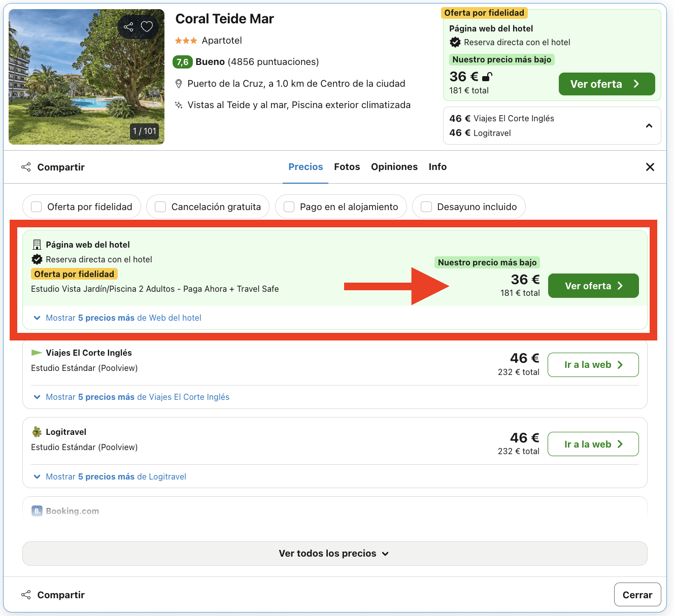 Tenerife: vuelos + 5 noches en aparthotel con vistas al Teide por 129€
