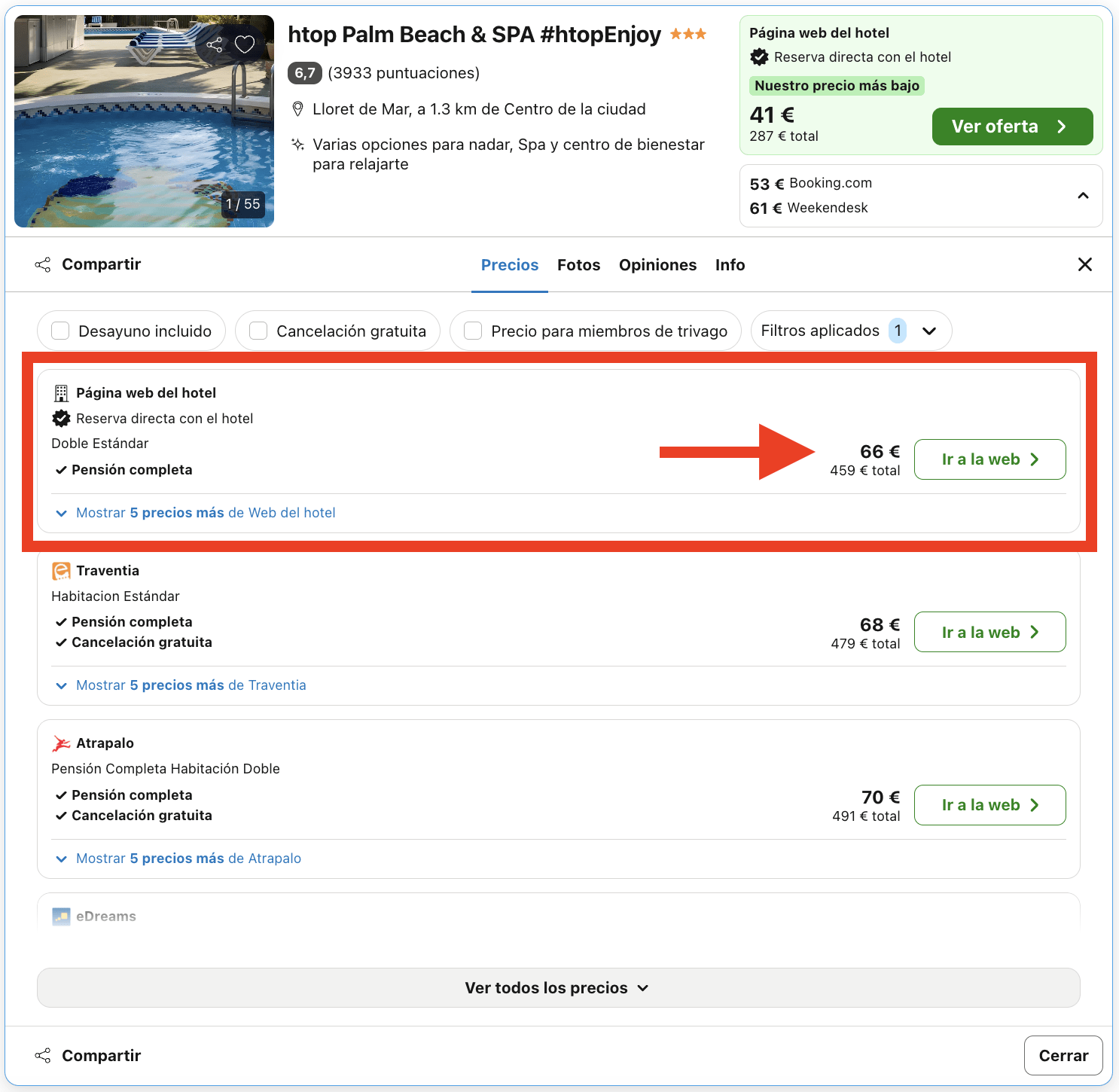 Lloret de Mar: hotel con pensión completa por 33€