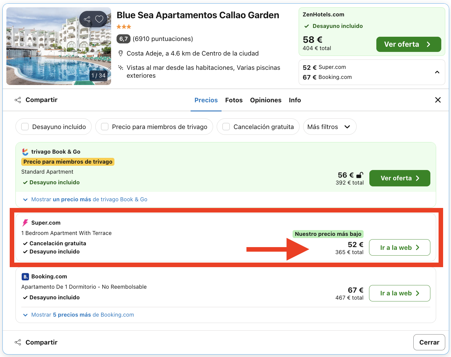 Costa Adeje (Tenerife): 7 noches en un aparthotel con desayuno por 182€