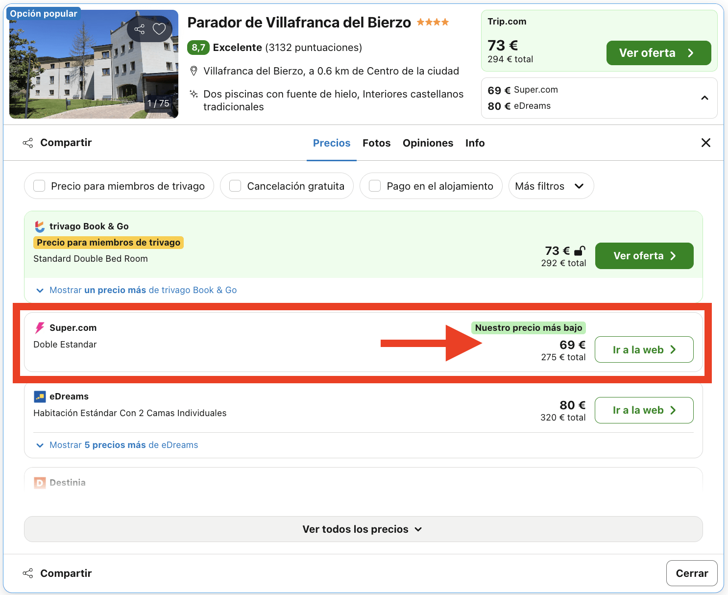 Parador emplazado en un castillo del siglo XV en la comarca de El Bierzo por 34€