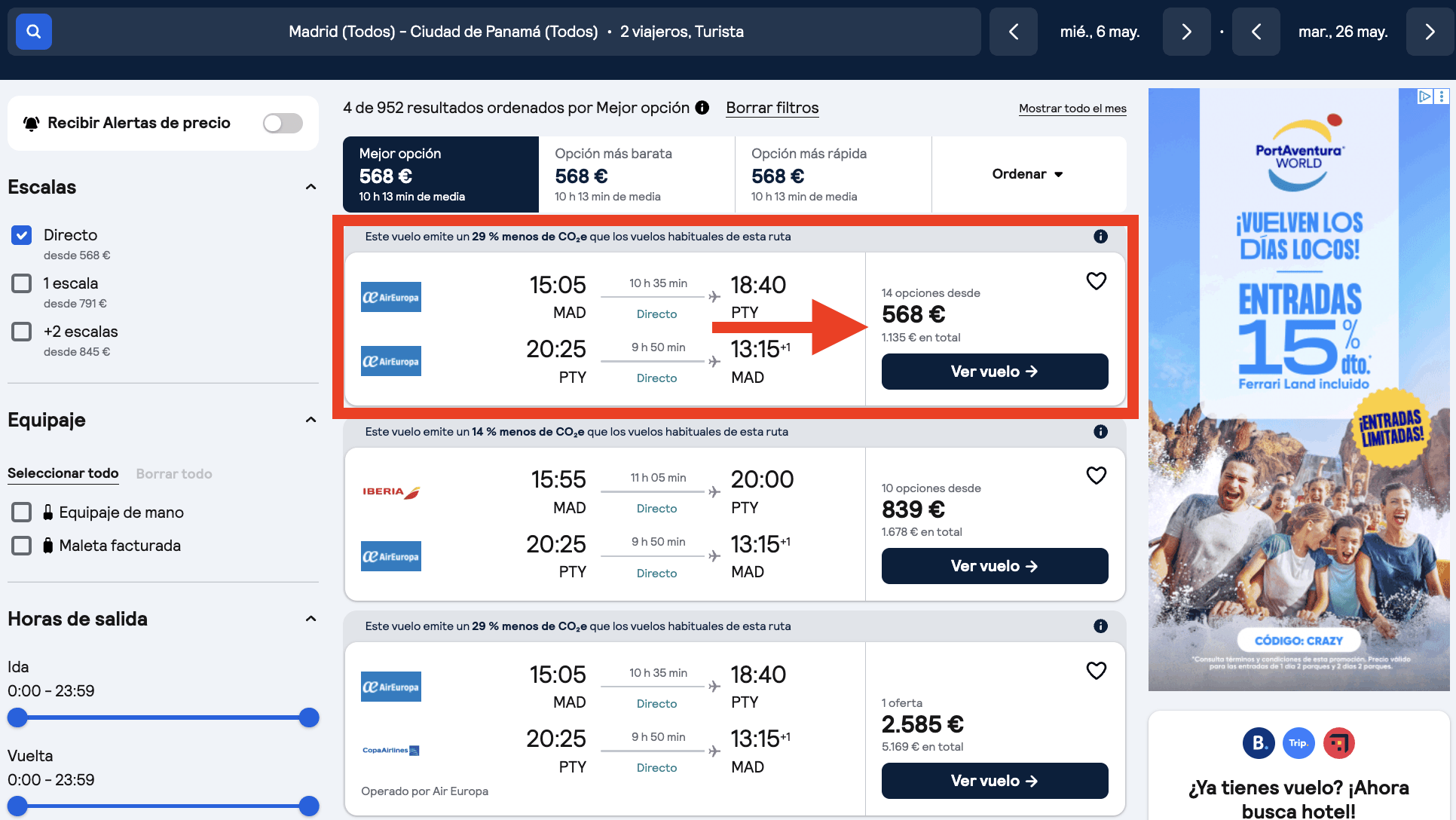 Vuelos directos a Ciudad de Panamá por 568€ ida y vuelta