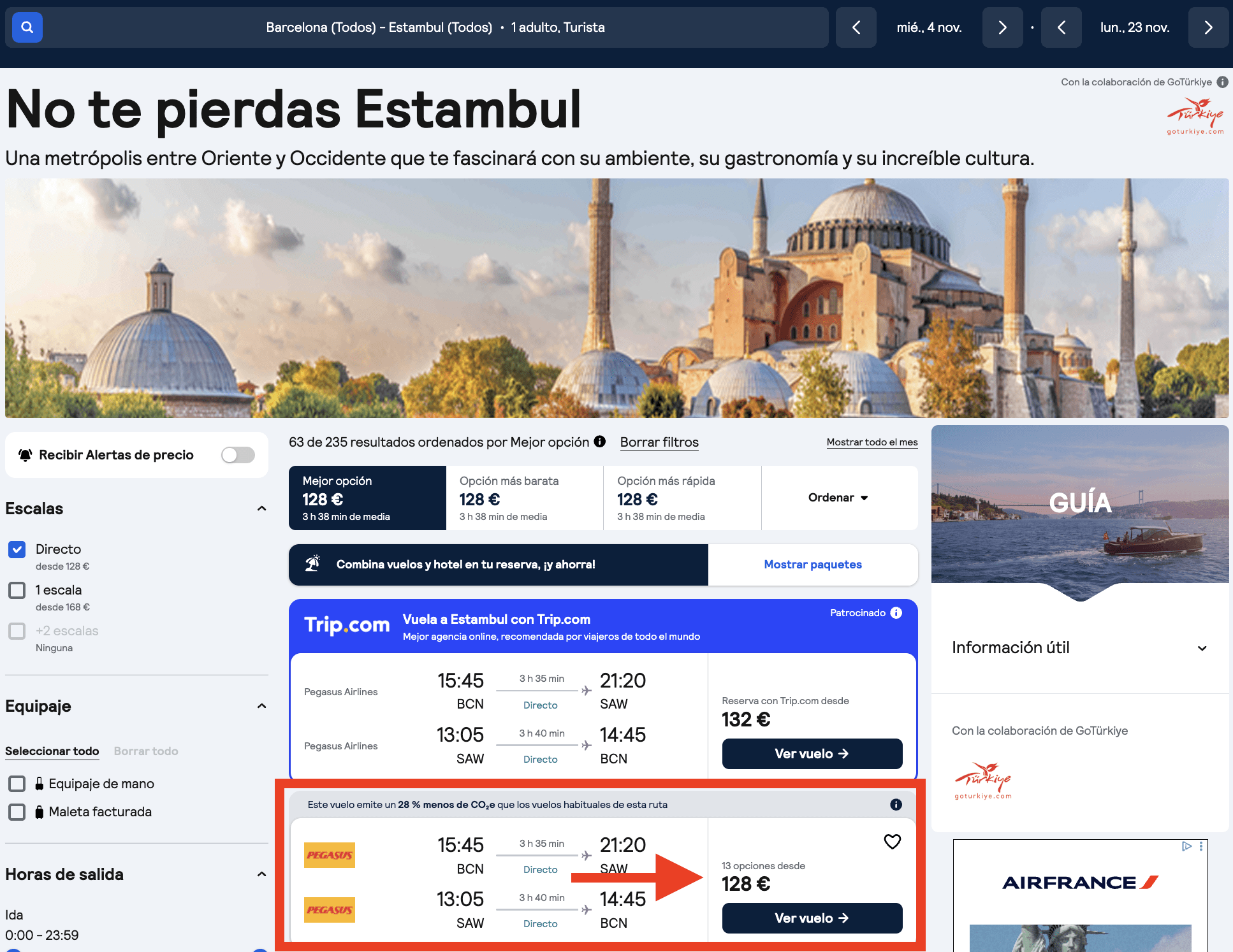 Vuelos directos a Estambul por 128€ ida y vuelta