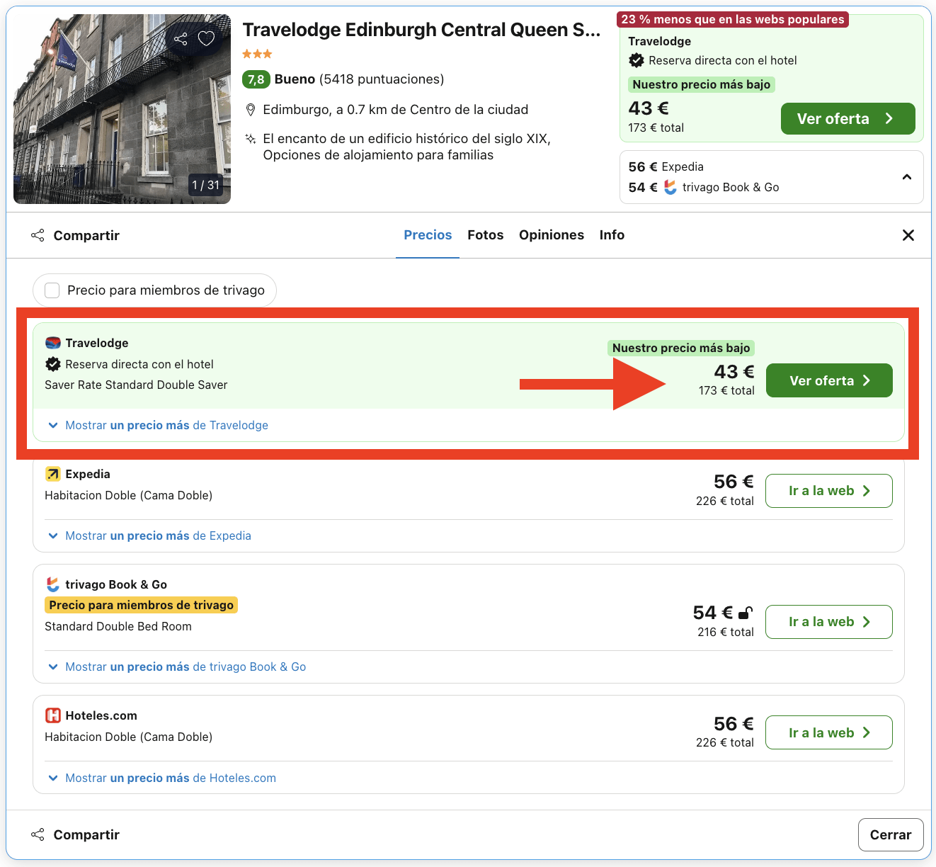 Hotel en pleno centro de Edimburgo por 21€