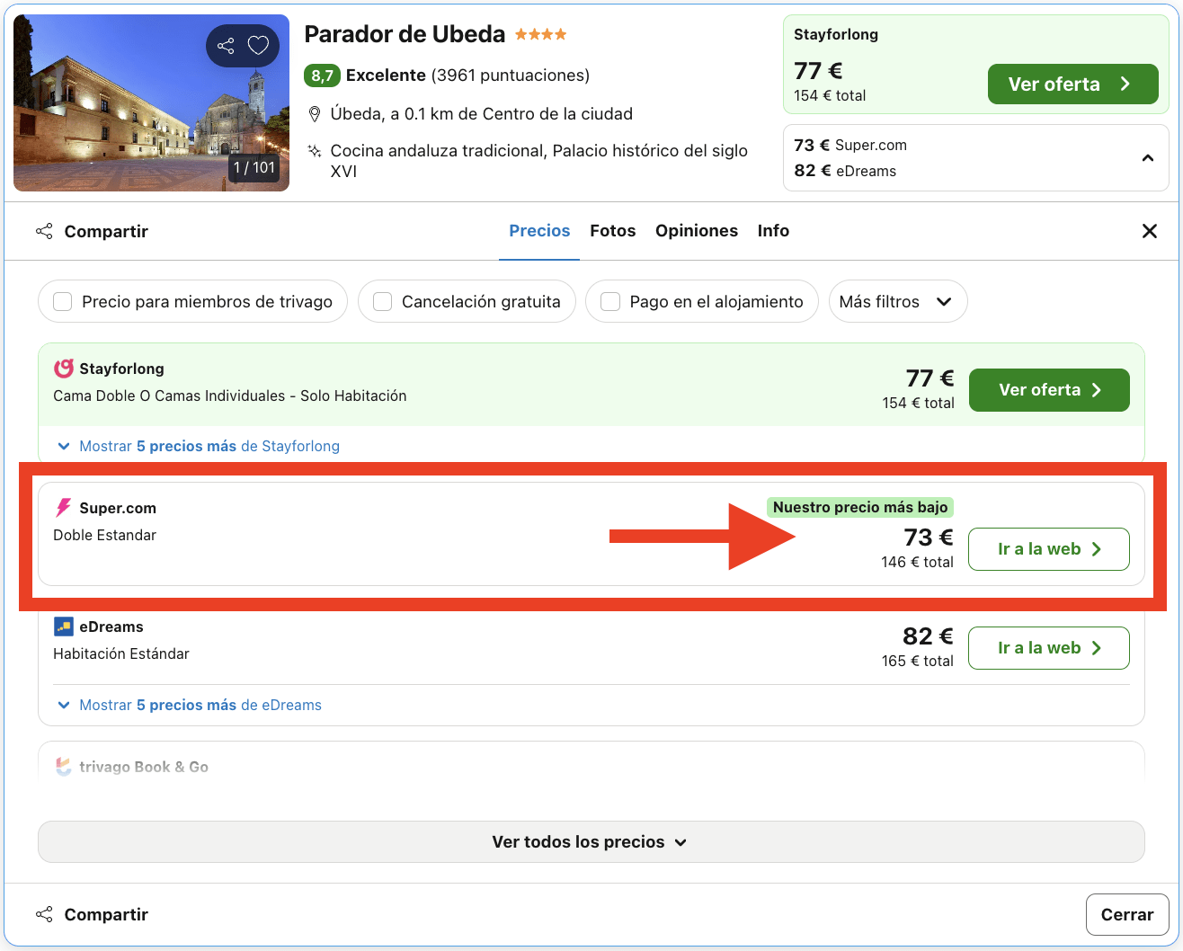 Parador que en su día fue un palacio renacentista del siglo XVI por 36€