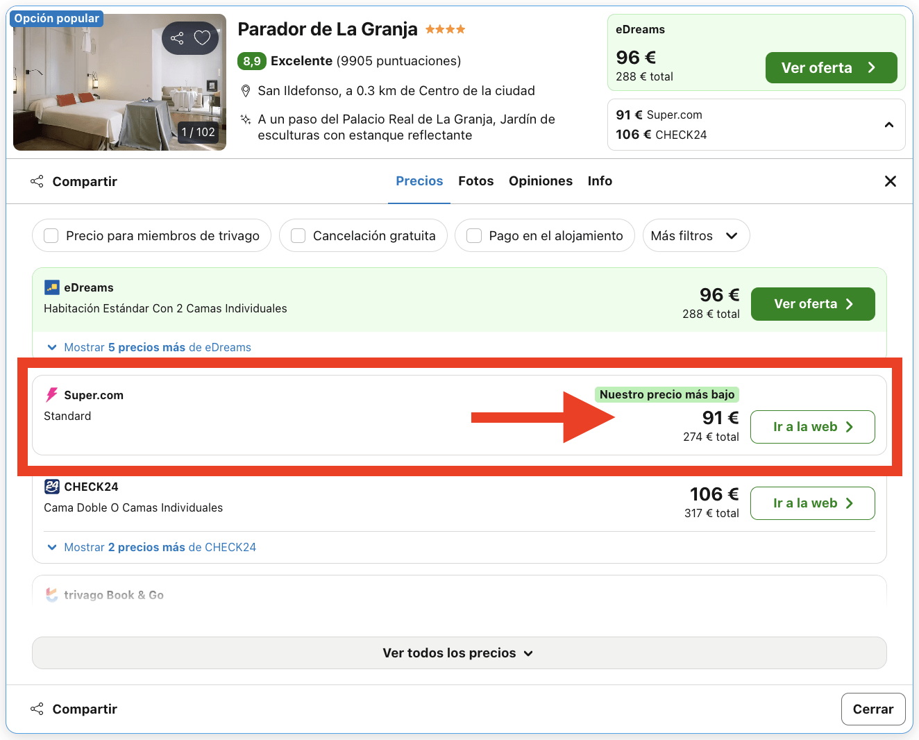 Parador en un edifico que mandó construir Carlos III en el siglo XVIII por 45€