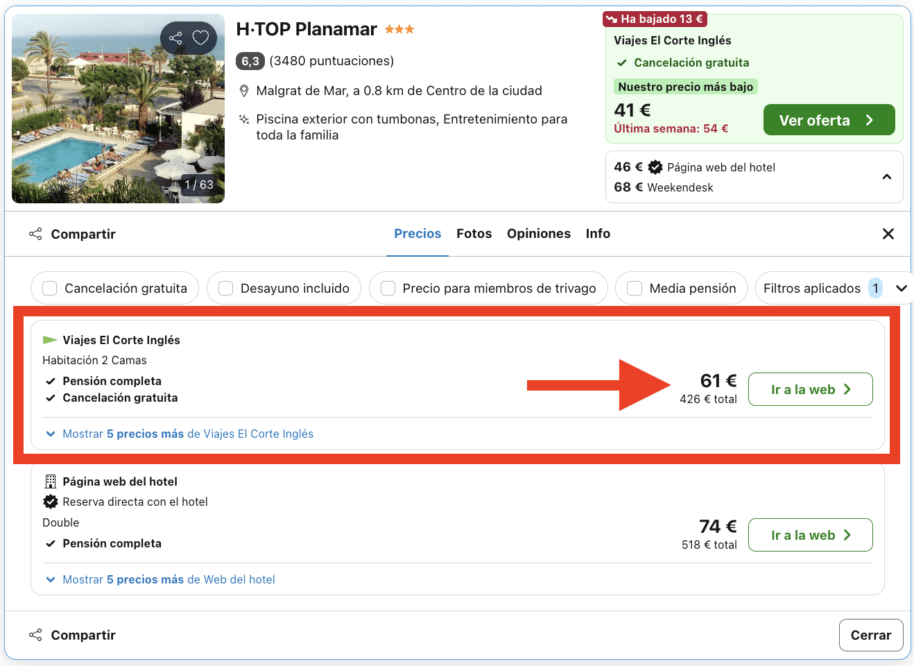 Hotel en la playa en régimen de pensión completa por 30€