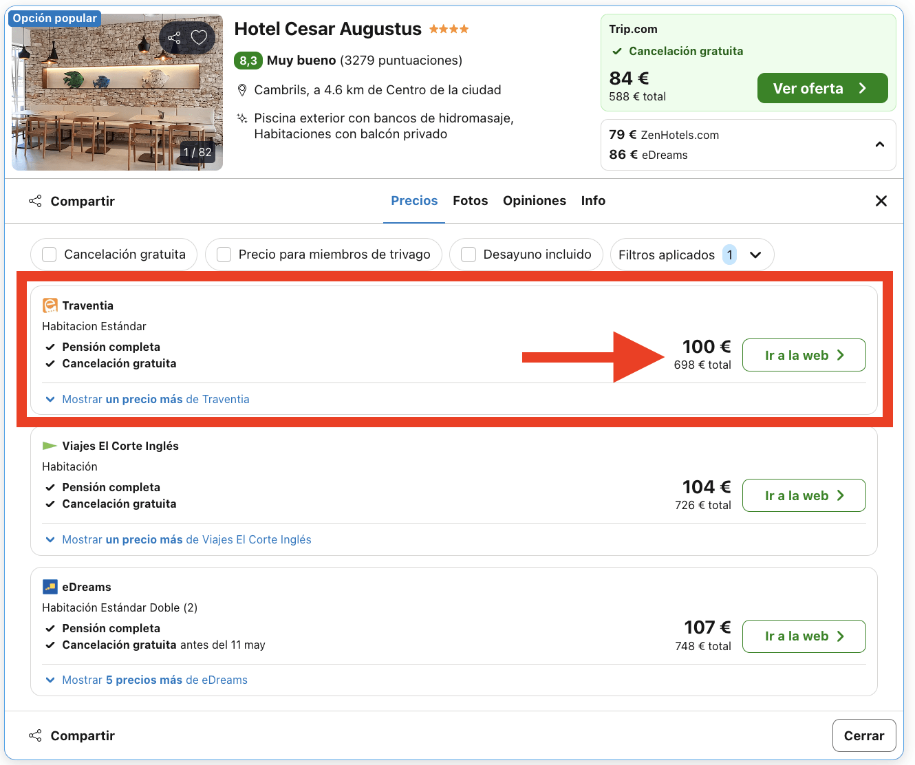 Vacaciones en Cambrils: 7 noches en un hotel a pie de playa con pensión completa por 349€
