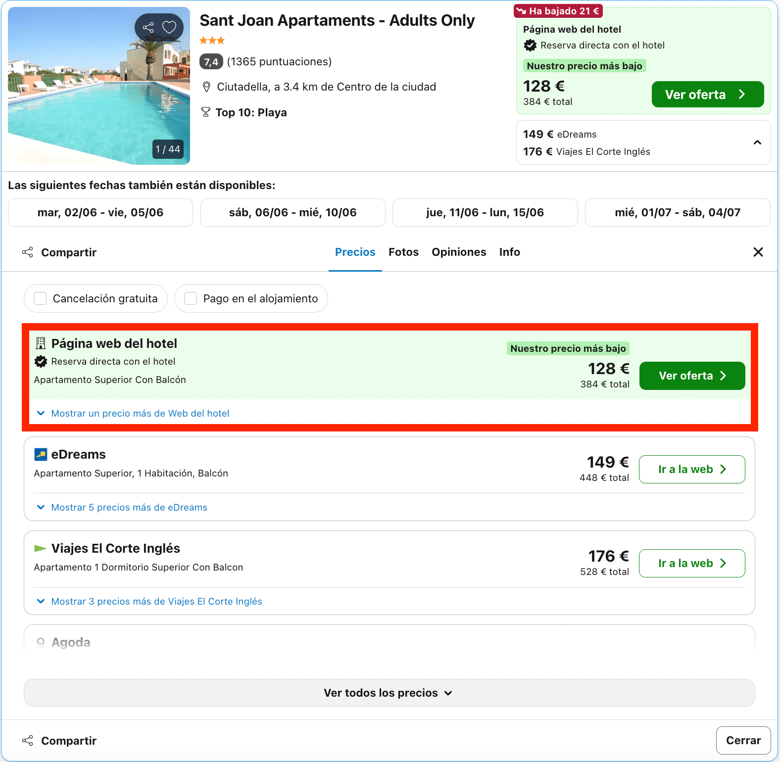 3 noches en un aparthotel solo para adultos en Menorca desde 192€ p.p.