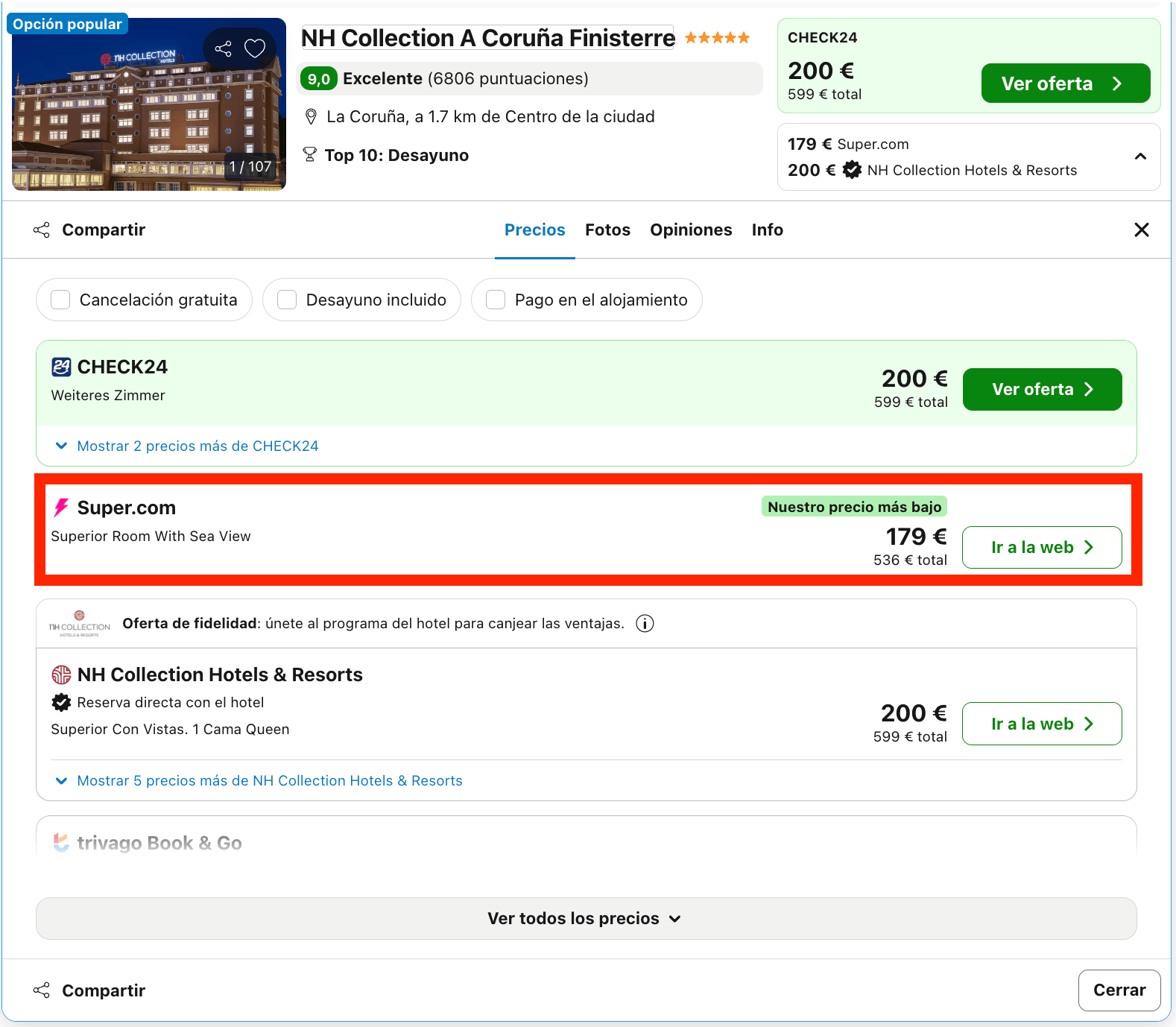 Hotel NH Collection 5* en A Coruña desde 89€ p.p./noche