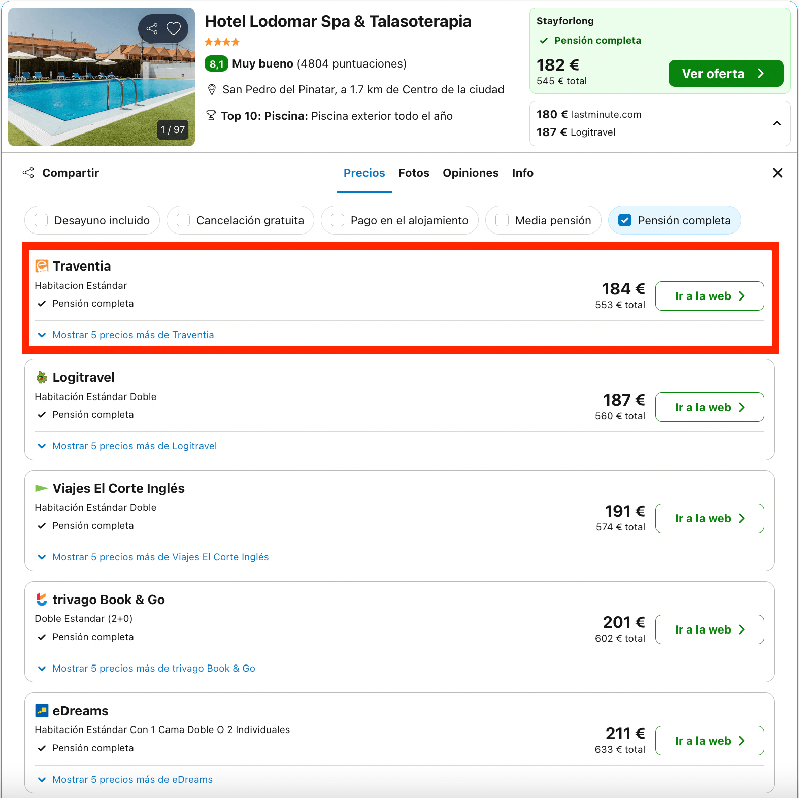 Hotel 4* con un exclusivo spa de talasoterapia, piscinas de agua salada y pensión completa desde 62€ p.p./noche