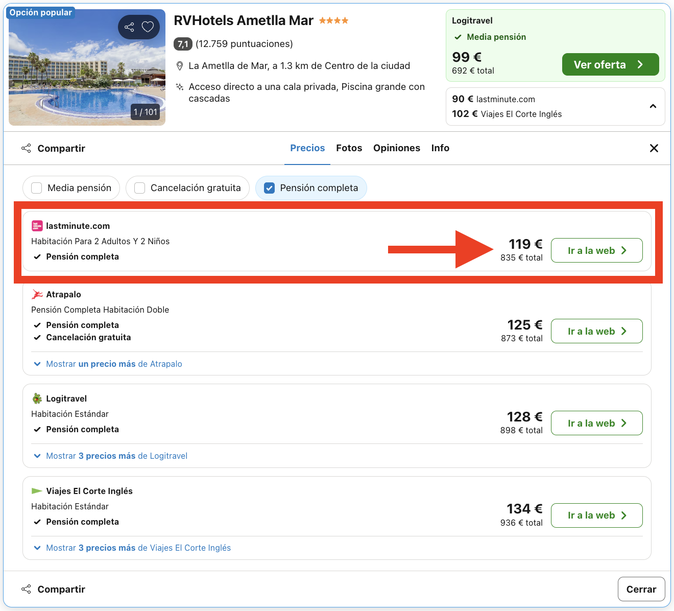 Hotel 4* en la Costa Dorada en régimen de pensión completa por 59€