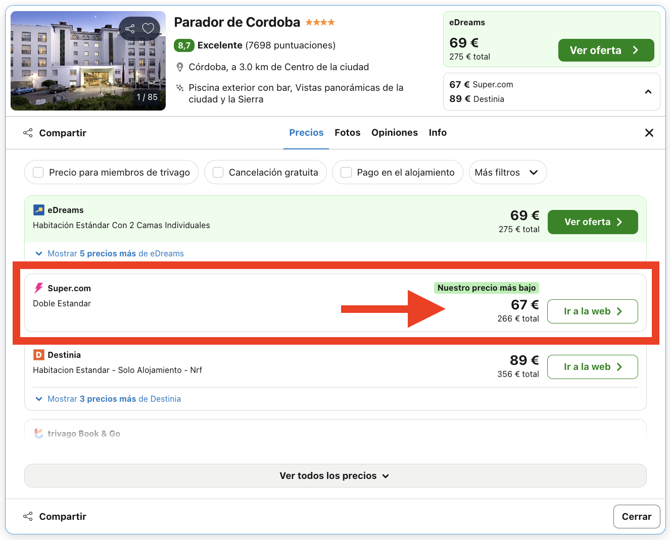 Parador construido sobre las ruinas del palacete de verano de Abderramán I por 33€