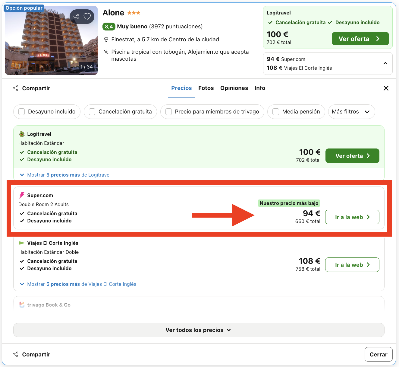 Hotel muy próximo a la cala de Finestrat con todas las comidas incluidas por 47€