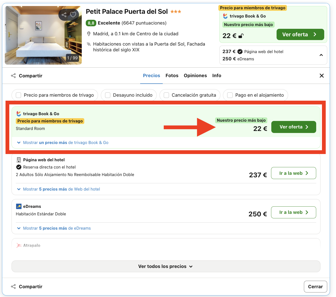 Hotel boutique en Madrid centro por 11€