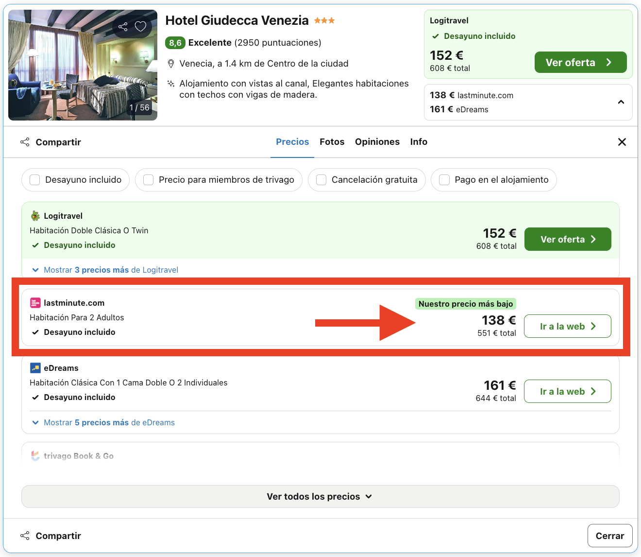 Venecia: encantador hotel con desayuno por 69€