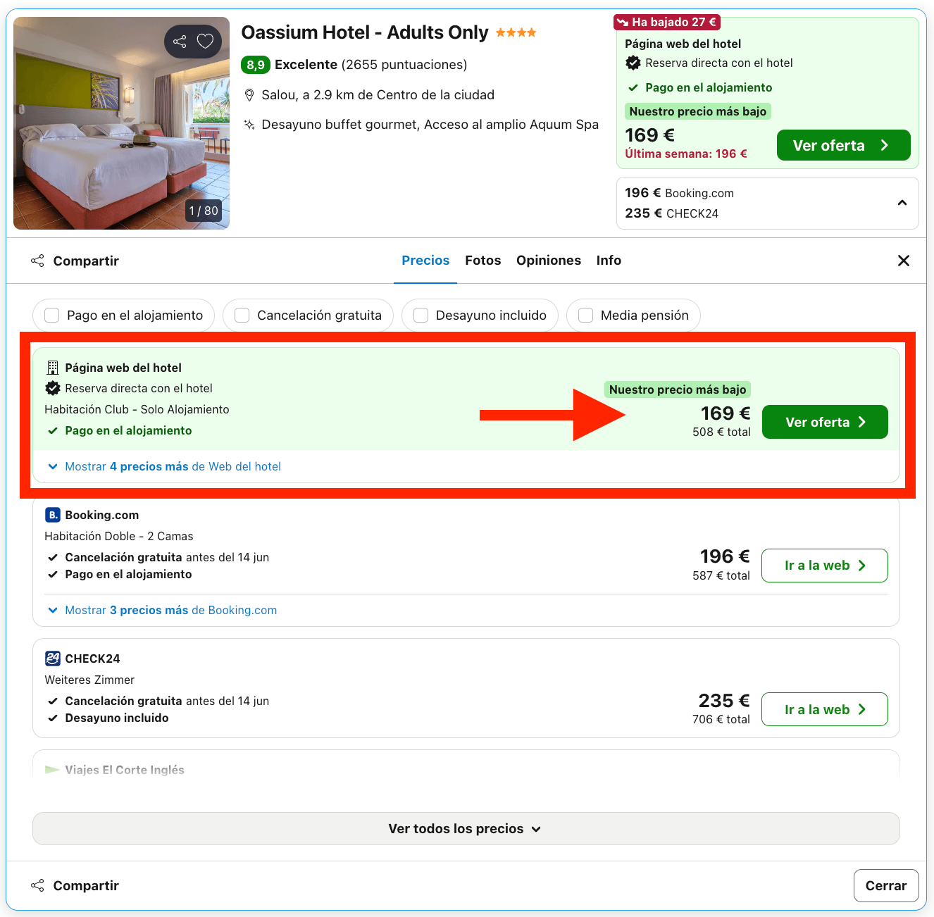 Escapada solo para adultos en Salou: hotel 4* por 84€