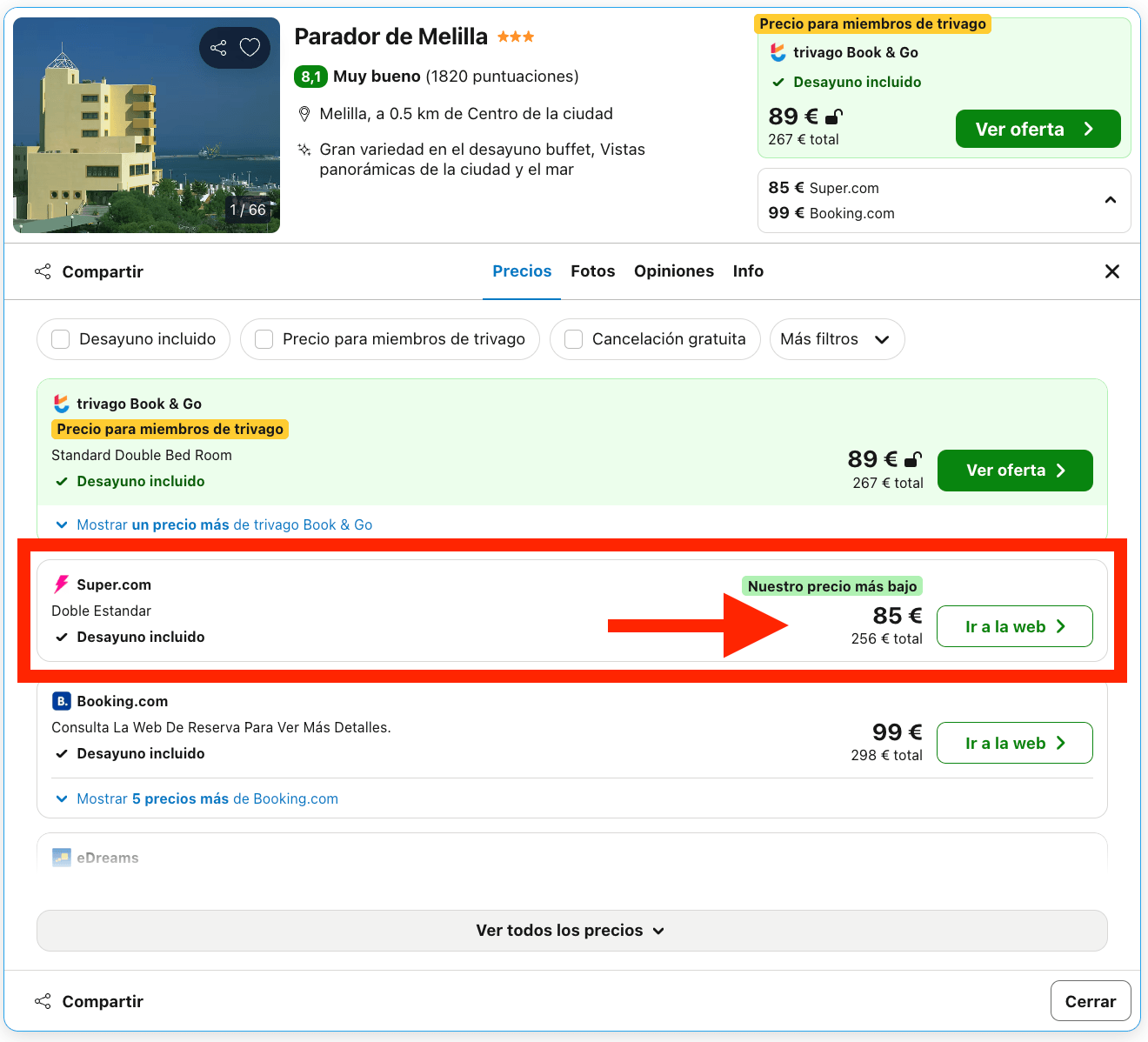 Parador en lo alto de una colina con vistas panorámicas al mar por 42€