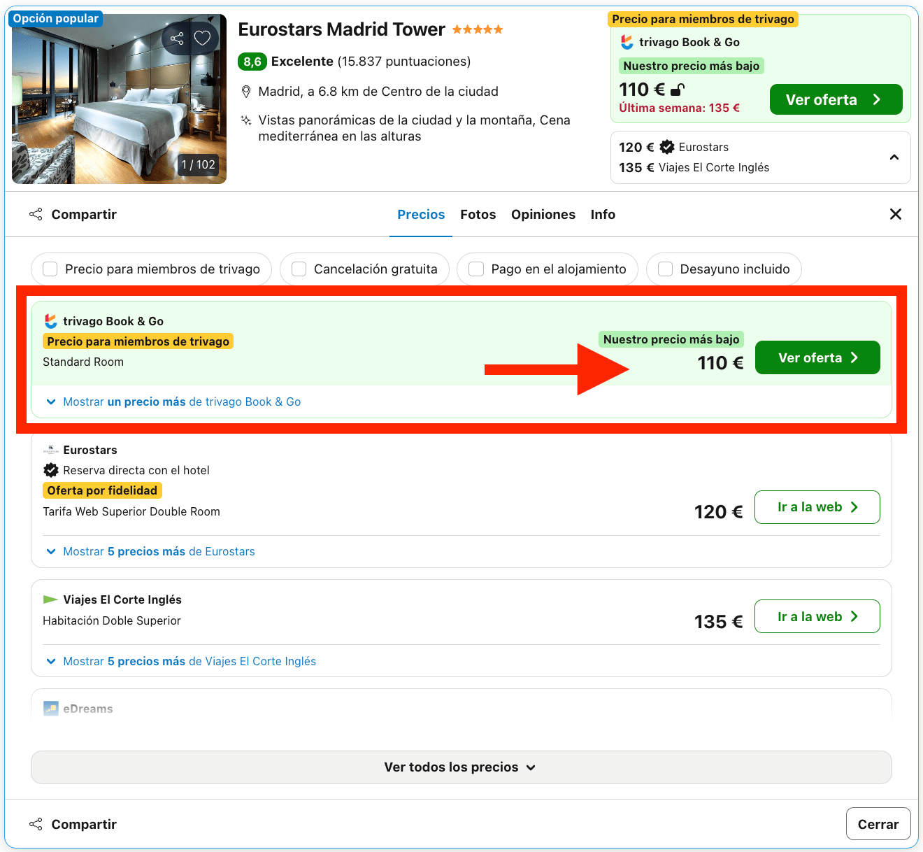 Escapada al lujoso hotel Eurostars Madrid Tower 5* por 55€