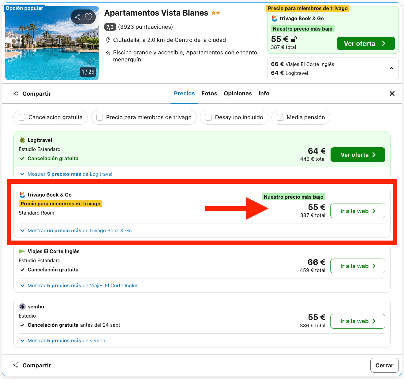 Menorca: 7 noches en un aparthotel cerca de una cala escondida por 193€