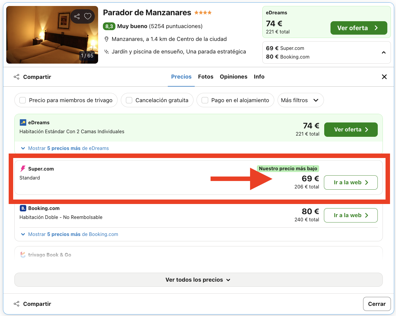 Parador rodeado de jardines en plena llanura manchega por 34€