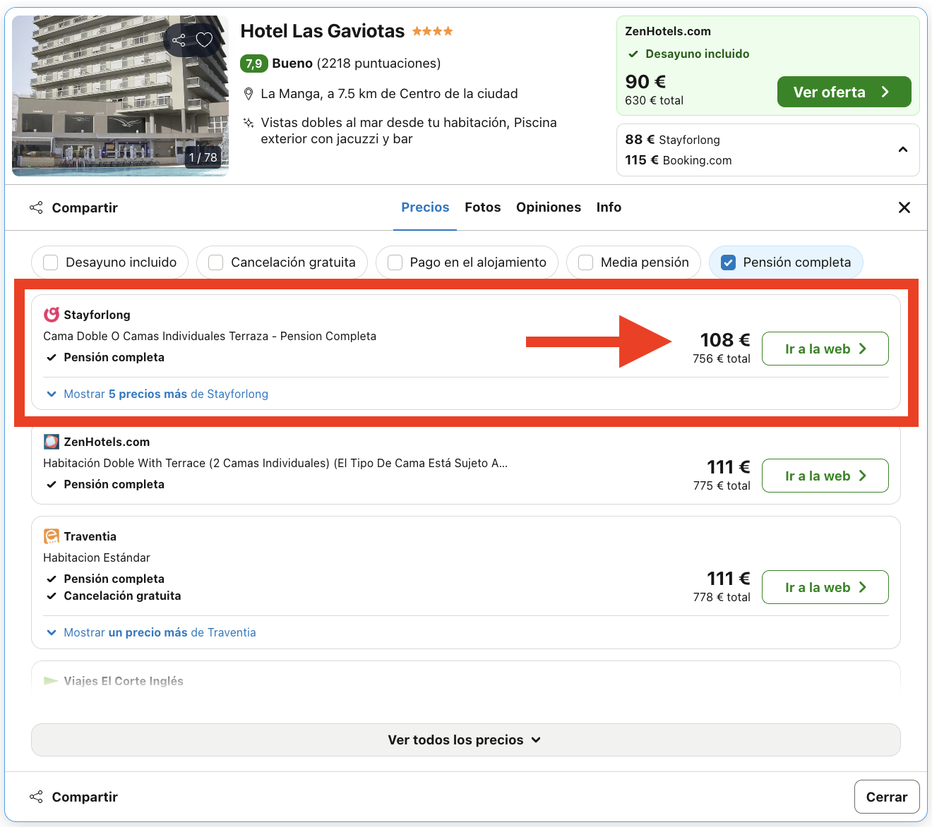 Hotel 4* en La Manga con todas las comidas incluidas por 54€
