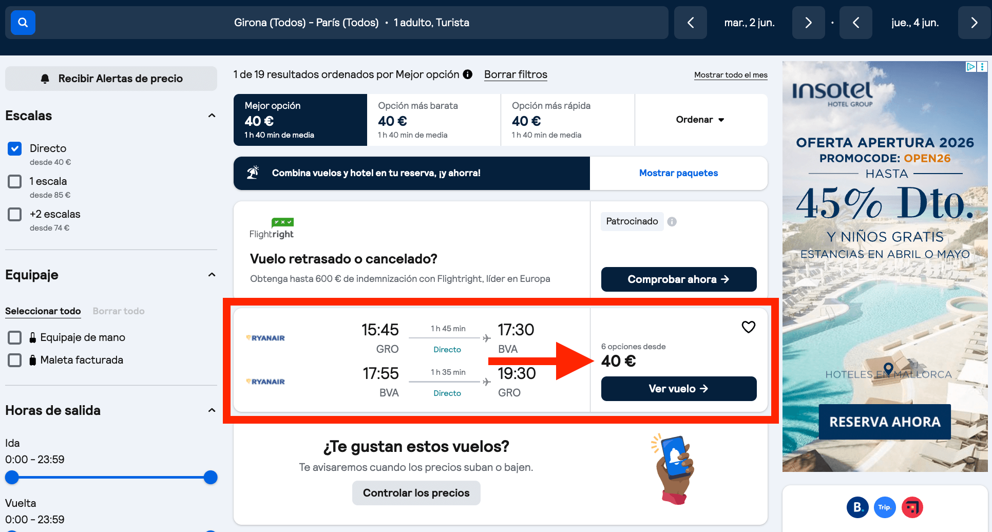 Vuelos de ida y vuelta a París + 2 noches por 120€