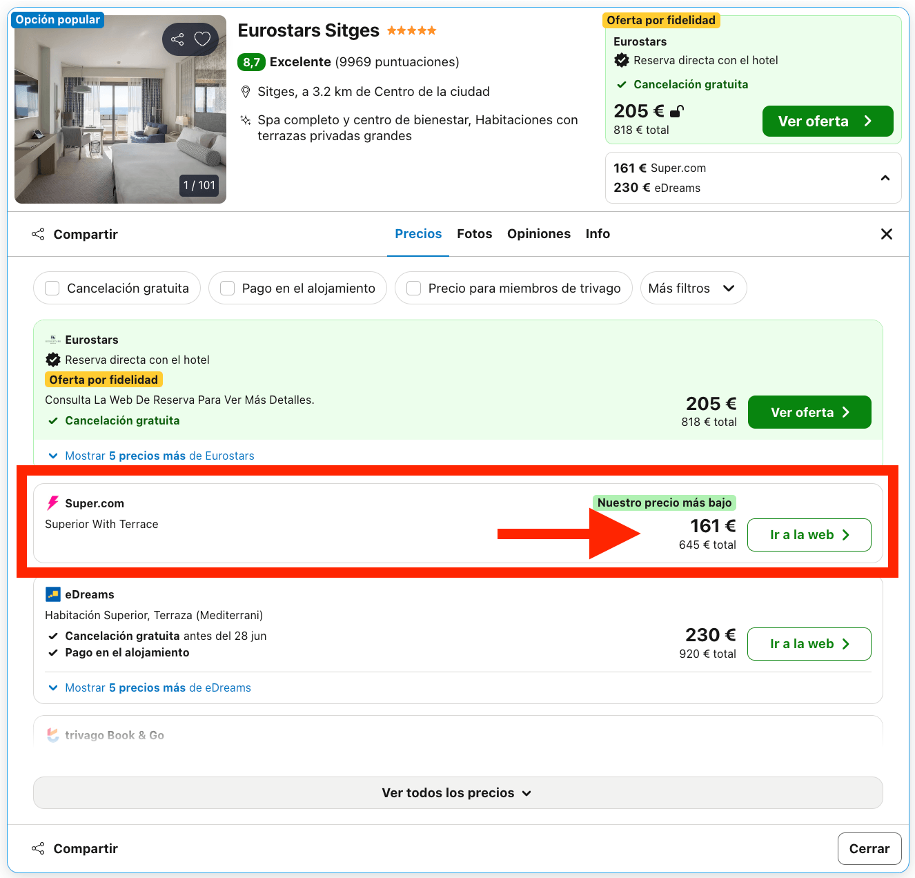 Escapada de lujo a Sitges: impresionante hotel Eurostars 5* con vistas al mar por 80€