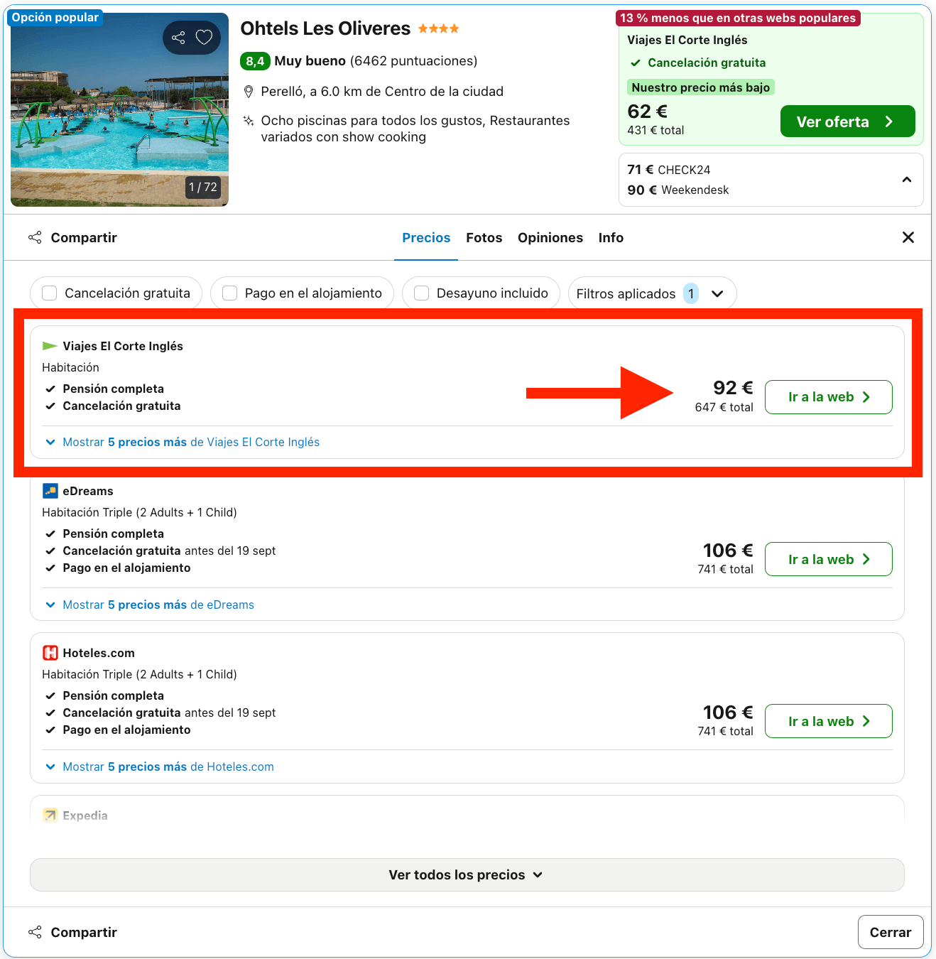Resort 4* en El Perelló con régimen de PENSIÓN COMPLETA desde 46€ p.p./noche