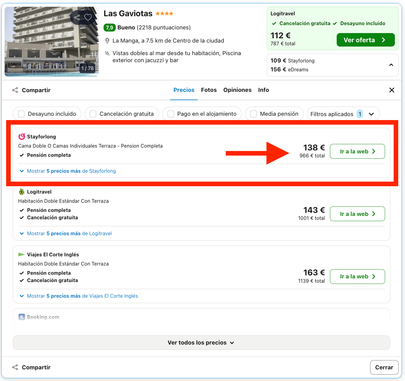 La Manga: hotel 4* con dobles vistas al mar en régimen de PENSIÓN COMPLETA desde 69€ p.p./noche