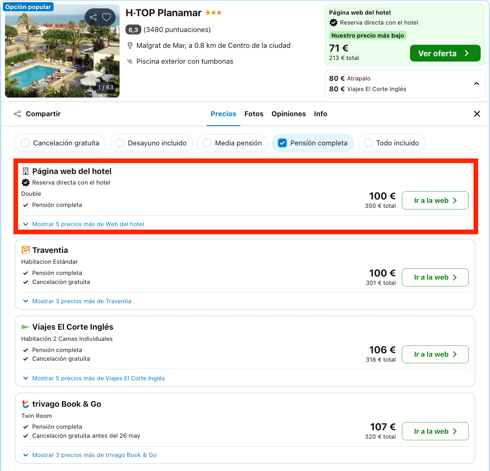 Hotel a pie de playa con todas las comidas incluidas desde 50€ p.p./noche