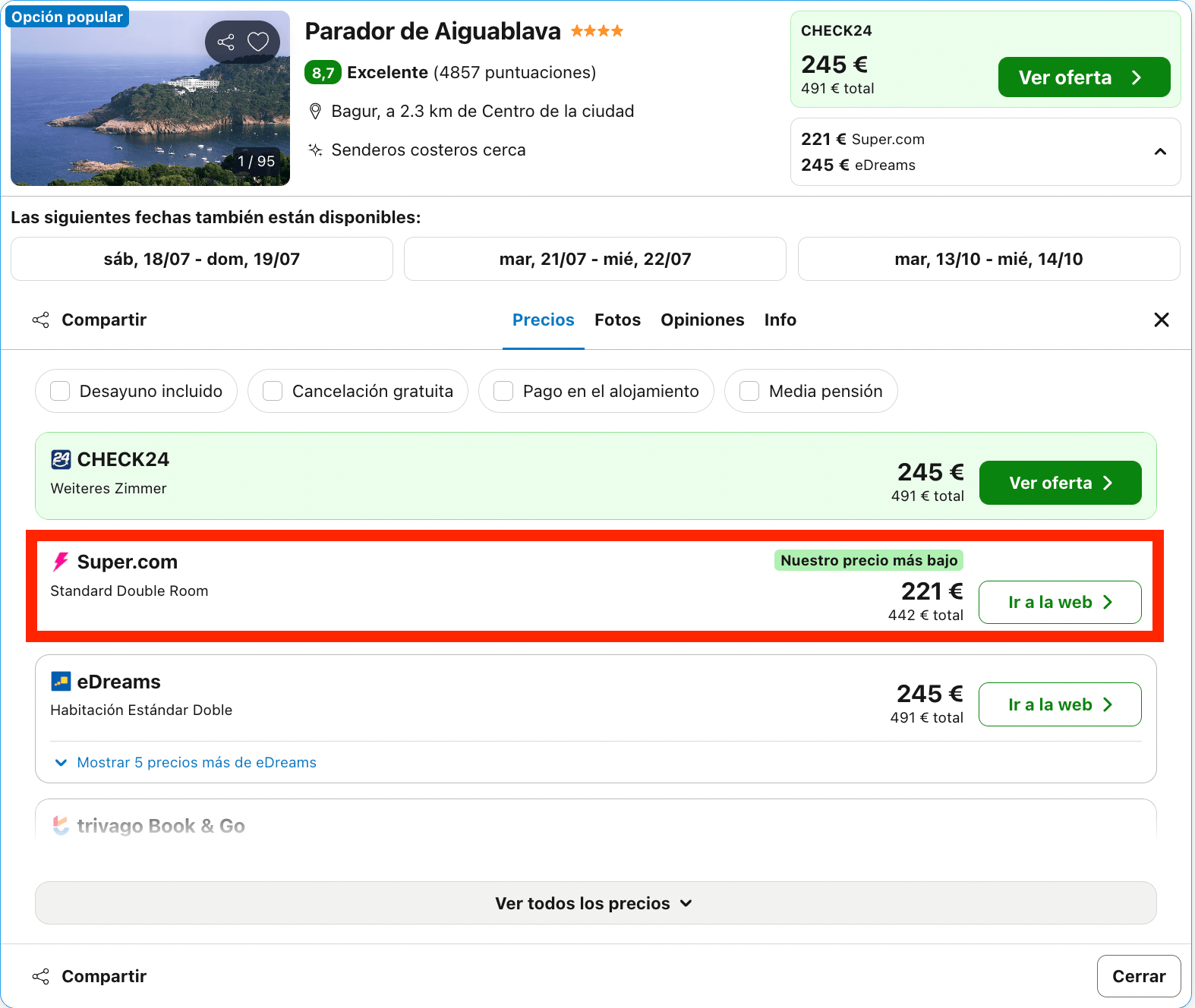 Parador que es un verdadero balcón al mar ubicado en lo alto de un acantilado desde 110€ p.p./noche