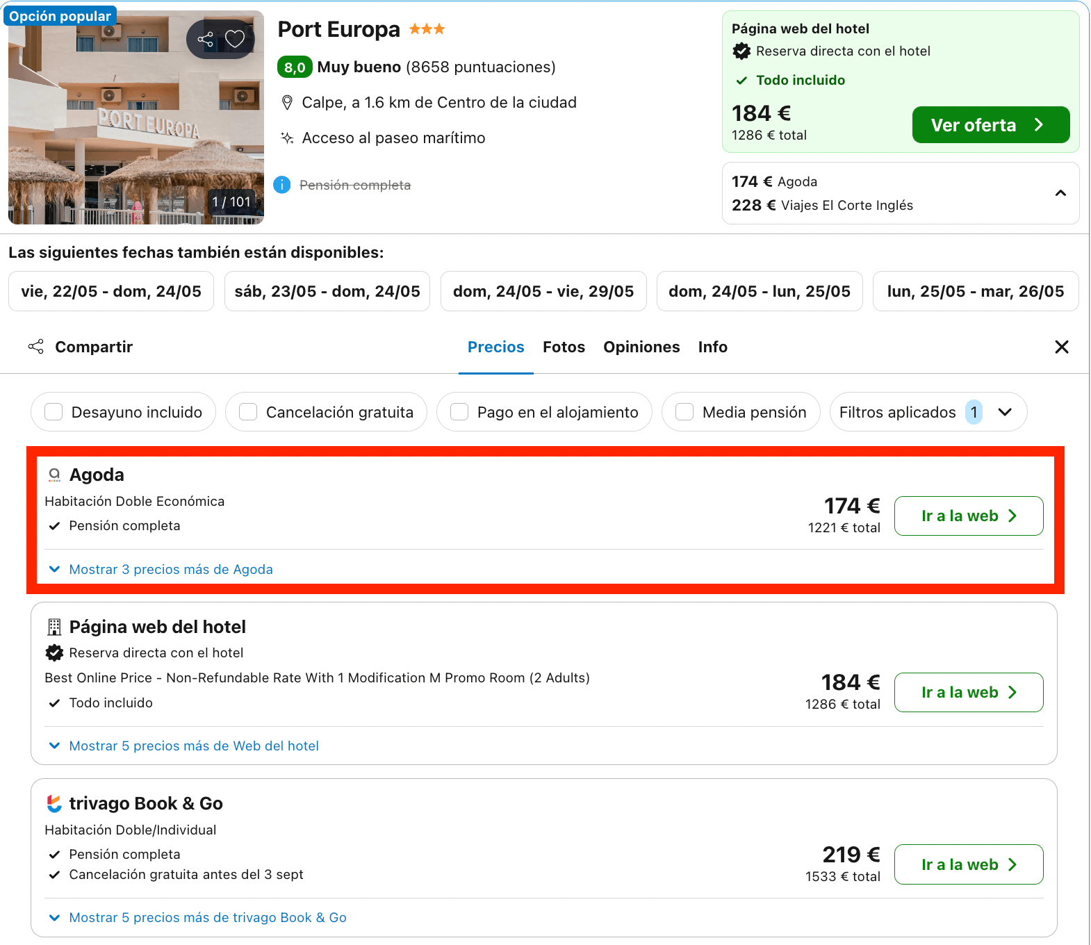 Vacaciones en Calpe: 7 noches en un hotel a pie de playa con pensión completa desde 610€ por persona